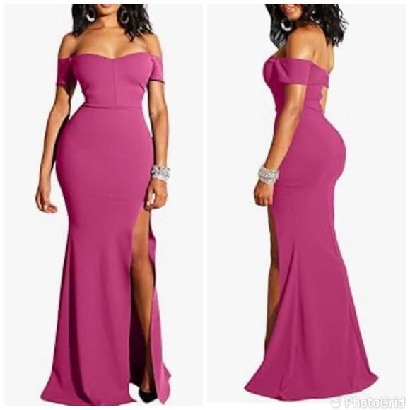 New Elegant Front Slit Off Shoulders Formal Party Long Mermaid Dress - Picture 1 of 16